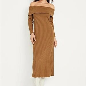 Off-Shoulder Rib-Knit Maxi Dress
